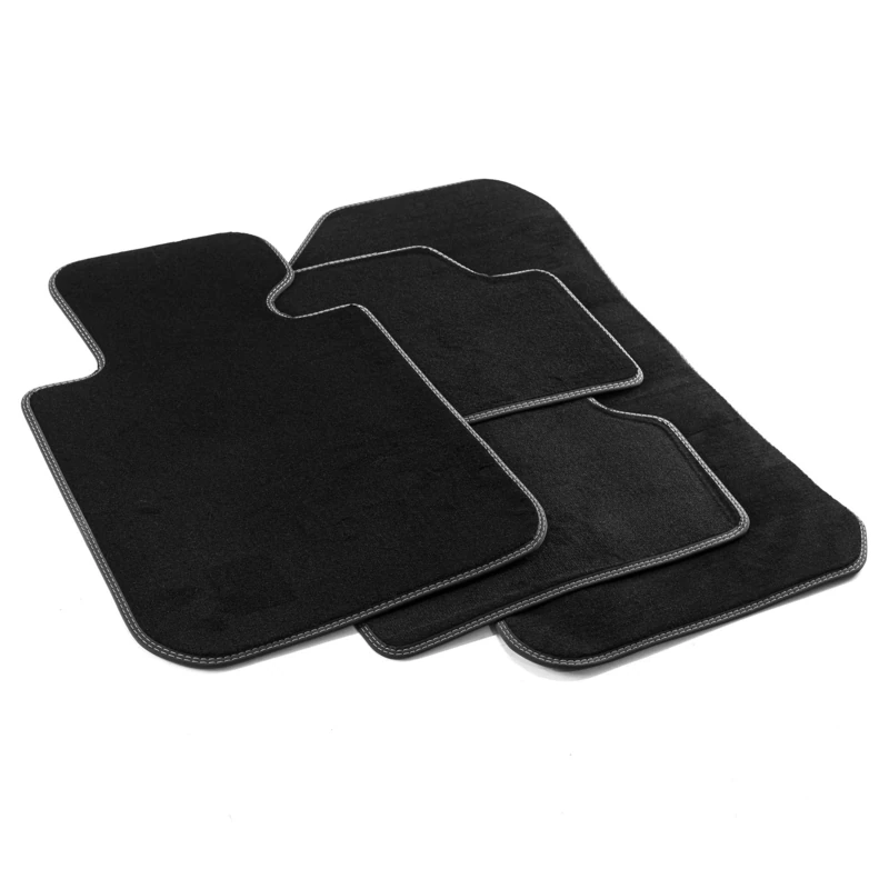 MTM Pro-268 Tappetini Series 1 (E81) e (E87) 09.2004>2011, su Misura in Velluto Nylon, Bordi in Similpelle e Doppia Impuntura Cromata
