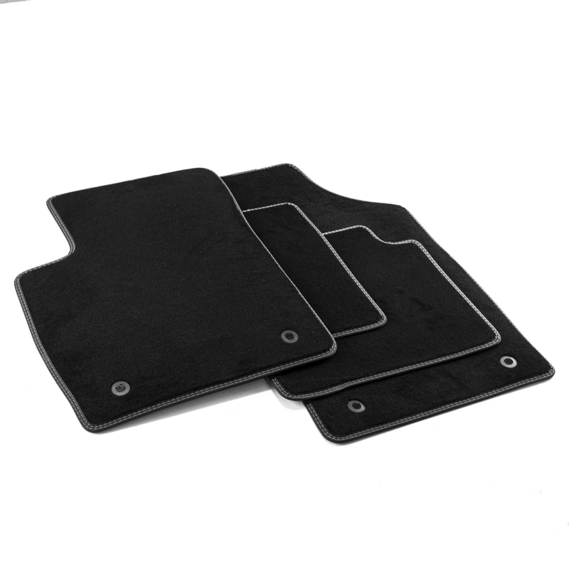 MDM PRO-4522 Floor Mats for Fiat 500 / 500C / 500S (Hybrid) 2007 Onwards Tailored Velour Faux Leather Edges and Double Stitching Chrome Stitching, Black