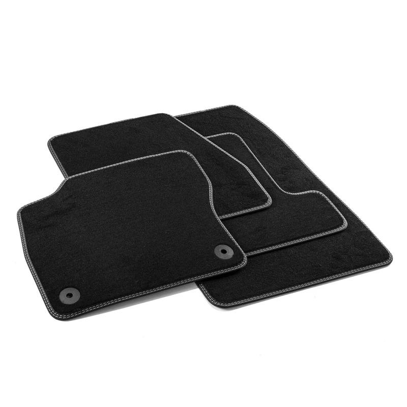 MDM PRO-1066 Floor Mats for Ford Focus III 03.2011 > 2018, Velour Nylon Faux Leather Edges and Double Quilted Stitching Chrome Stitching