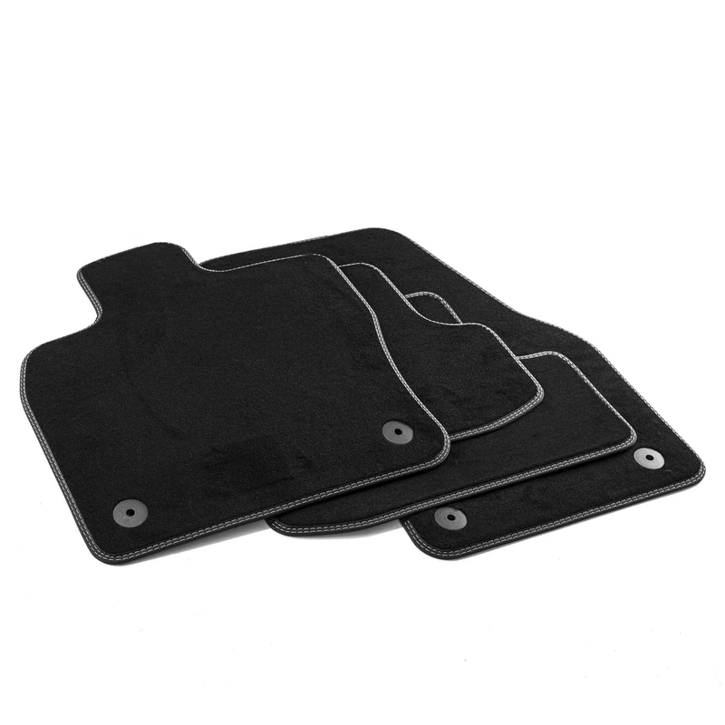 MDM PRO-7225 Floor Mats for Audi Q2 (GA) 10.2016 Velour Nylon Faux Leather Edges and Double Quilted Seam Chrome Stitching