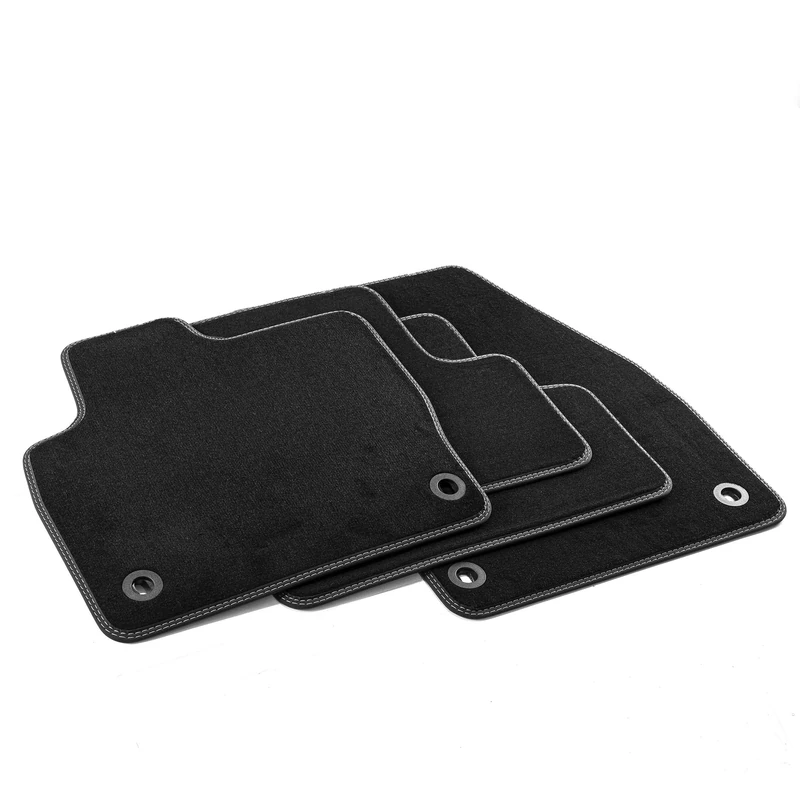 MDM PRO-1850 Floor Mats for Land Rover Evoque I 07.2011>03.2019, Velour Faux Leather Edges and Double Stitching Chrome Stitching, Black