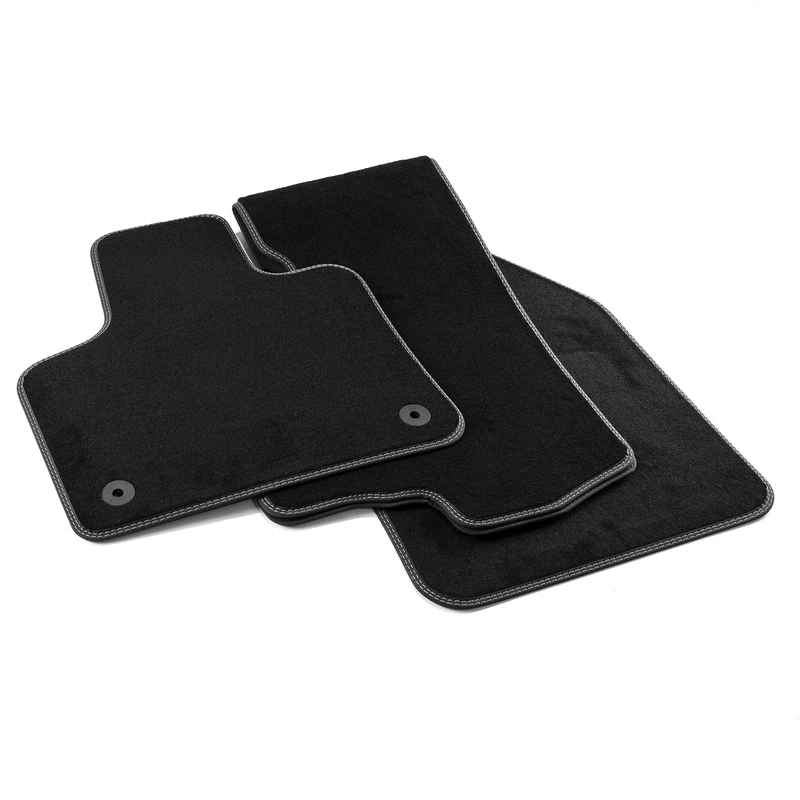 MDM PRO-7497 Floor Mats for Peugeot/Citroen 5008 II 07.2017 Onwards / C5 Aircross 2019 Onwards, Velour Faux Leather Edges and Double Stitching Chrome Stitching, Black