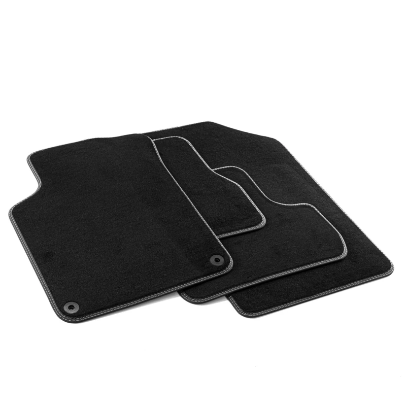 MDM PRO-578 Floor Mats for Citroen C3 II / DS3 2010 > 2016, Velour Nylon Faux Leather Edges and Double Quilted Stitching Chrome Stitching