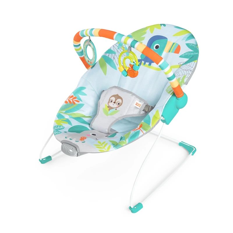 Bright Starts Baby Bouncer Soothing Vibrations Infant Seat - Removable Toy Bar, Nonslip Feet, 0-6 Months Up to 20 lbs (Rainforest Vibes) - Image 1