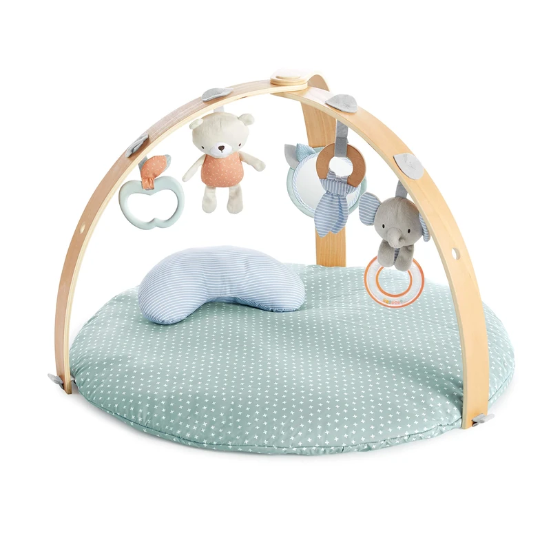 Ingenuity, Cosy Spot Reversible Duvet Activity Gym and Padded Play Mat with Wooden Removable Toy Bar, 6 Detachable Toys, Foldable for Easy Transport, Neutral Design - Loamy, Ages Newborn + - Image 1