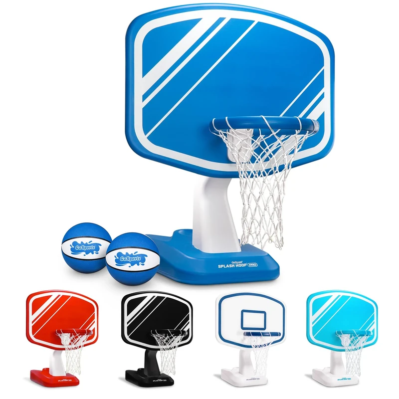 GoSports Splash Hoop PRO Swimming Pool Basketball Game - Includes Poolside Water Basketball Hoop, 2 Balls and Pump - Blue