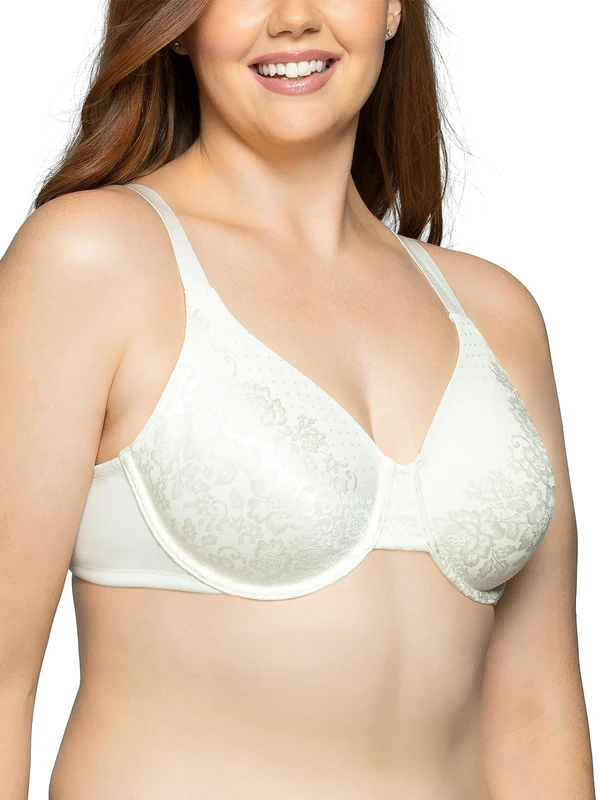 Vanity Fair Women's Beauty Back Smoothing Bra, Minimizes Bust Line Up to 1.5", Non Padded Cups Up to H, Opaque, White Coconut Lace, 44D