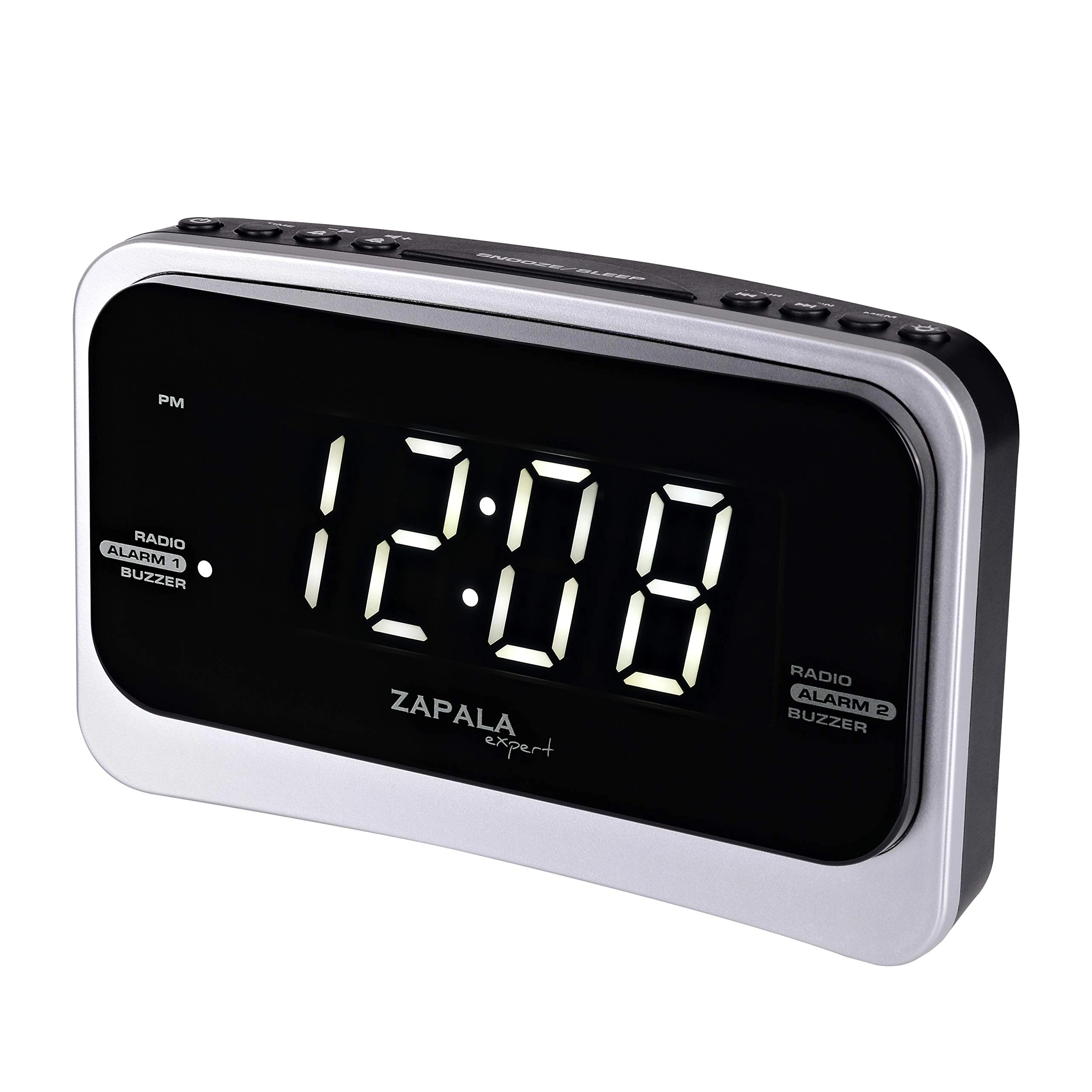 ZAPALA Expert Wake-Up Alarm Clock with FM Radio for Bedside or Kitchen, Dual Alarm, Sleep & Snooze Function, FM Radio with 10 Preset Station, USB Port for Smart Phones and Tablets Charging