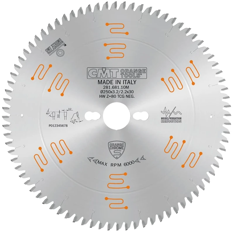 CMT 281.681.10M - Circular Saw Blade Chrome HW 250X3.2/2.2X30 Z80 TCG-3°NEG