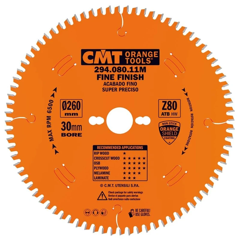 CMT 294.080.11M - Ripping-Crosscut Saw Blade 260X2.5/1.8X30 Z=80 ATB -5°