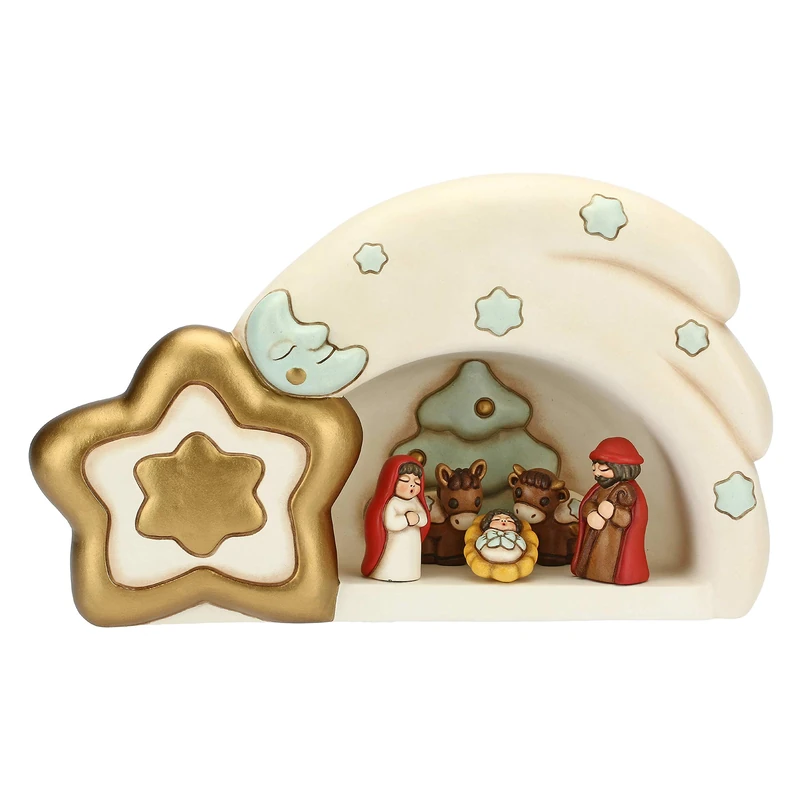 THUN - Classic Mini Nativity Scene 2019 with Large Comet Star Hut - Ceramic - 20 x 10 x 18 cm