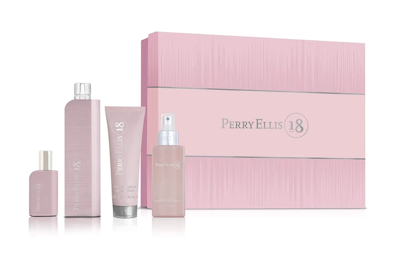 Perry Ellis 18 For Women 4 Pc Gift Set 3.4Oz Edp Spray, 0.25Oz Edp Spray, 4Oz Body Mist, 3Oz Bath And Shower Gel