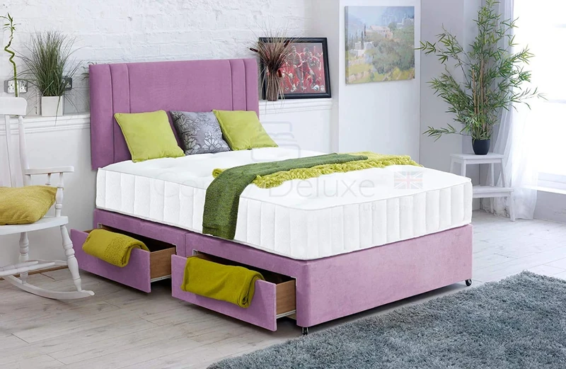 Comfy Deluxe Velvet Divan Bed w/ Memory Foam - 20" Savannah Headboard - Image 1