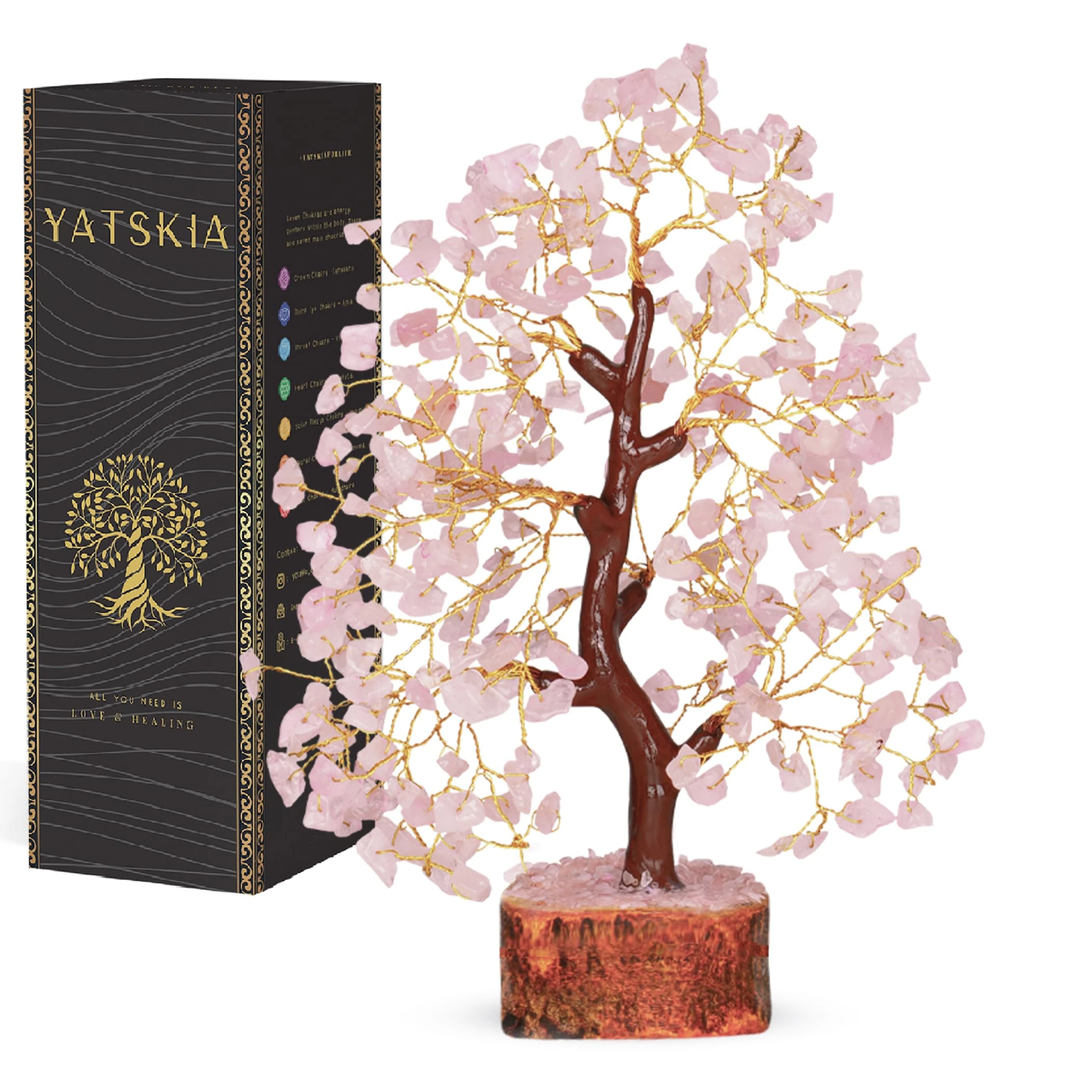 YATSKIA Rose Quarts - Rose Quartz Tree, Chakra Tree, Crystal Tree of Life, Good Luck Stones and Crystals, Home Decor Gifts, Gem Tree, Crystal Tree for Positive Energy