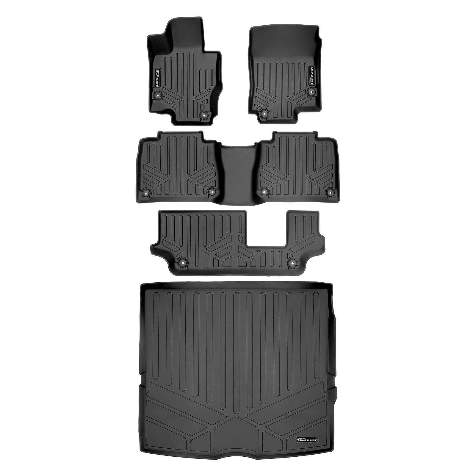 SMARTLINER Custom Fit Floor Mats 3 Rows and Cargo Liner Behind 2nd Row Set Black 2020 Mercedes-Benz GLE-Class 7/8 Passenger