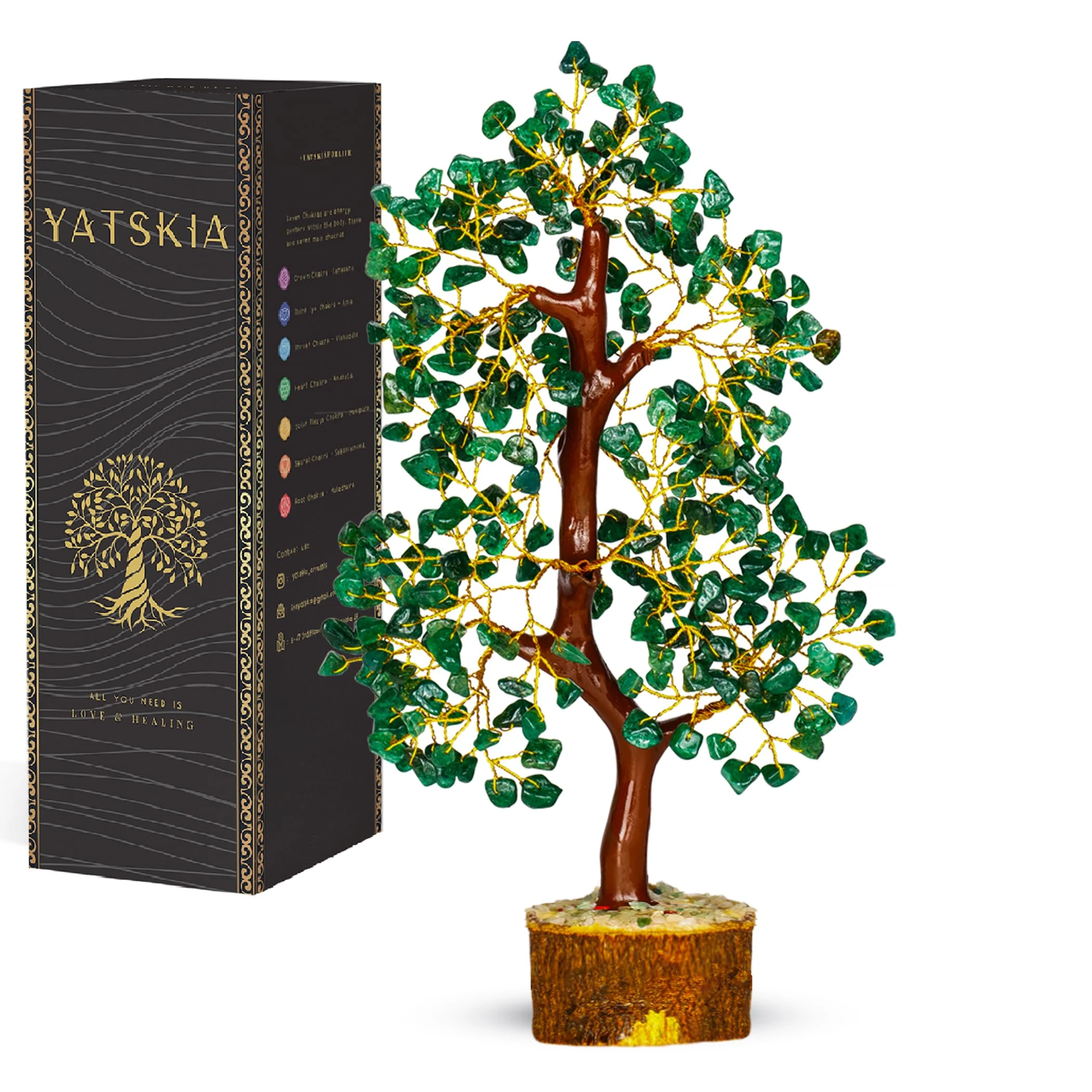 YATSKIA Green Aventurine Crystal - Crystal and Chakra Tree, Spiritual Gifts, Home Office Decor