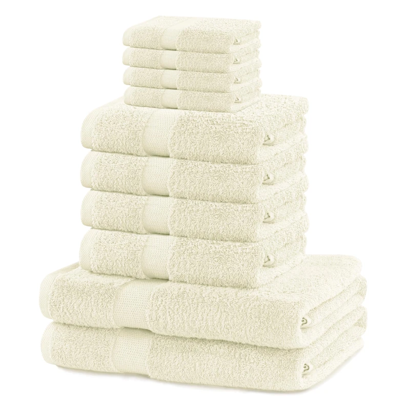 DecoKing Set of 10 Cotton Quality 525 g/m² 4 Guest Towels 30 x 50 cm 4 Hand Towels 50 x 100 cm and 2 Bath Towels 70 x 140 cm Ecru Ivory Absorbent Marina