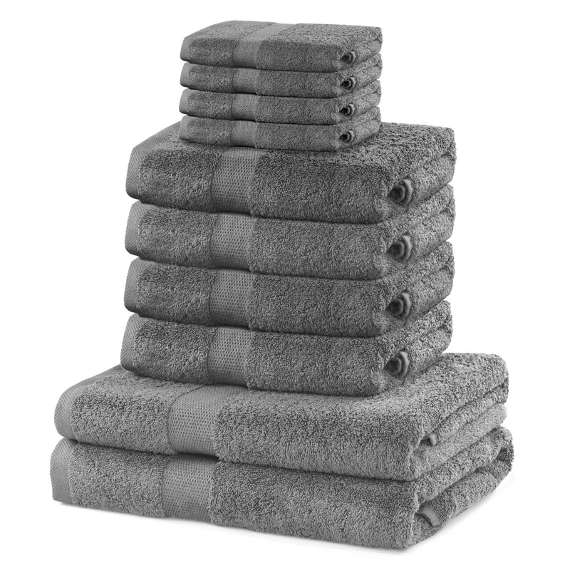 DecoKing Set of 10 Cotton Quality 525 g/m² 4 Guest Towels 30 x 50 cm 4 Hand Towels 50 x 100 cm and 2 Bath Towels 70 x 140 cm Silver Steel Grey Absorbent Marina