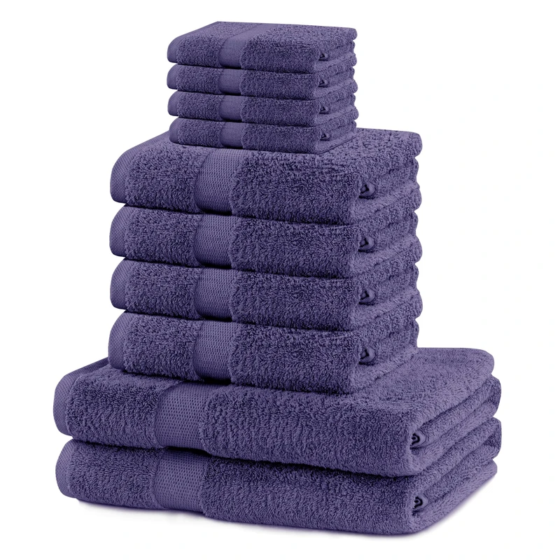 DecoKing Set of 10 Cotton Quality 525 g/m² 4 Guest Towels 30 x 50 cm 4 Hand Towels 50 x 100 cm and 2 Bath Towels 70 x 140 cm Purple Absorbent Marina