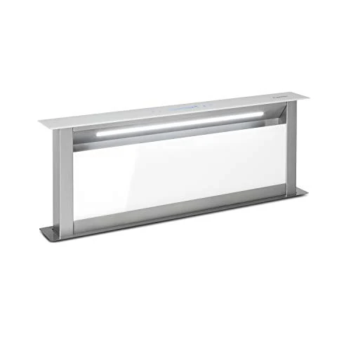 KLARSTEIN Royal Flush Eco 90 - Downdraft Extractor Hood: Sliding Extractor Hood with 458 m3/h Air Flow Rate, Touch Control Panel, LED Strip, Drain/Recirculation Mode, 90 cm, White