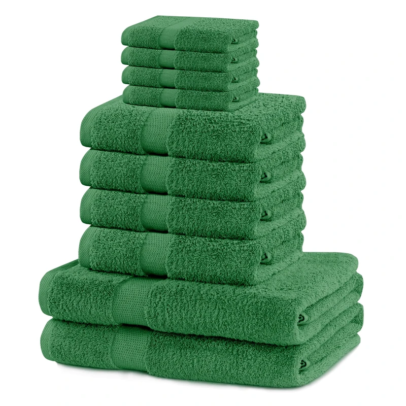 DecoKing Set of 10 Cotton Quality 525 g/m² 4 Guest Towels 30 x 50 cm 4 Hand Towels 50 x 100 cm and 2 Bath Towels 70 x 140 cm Green Absorbent Marina