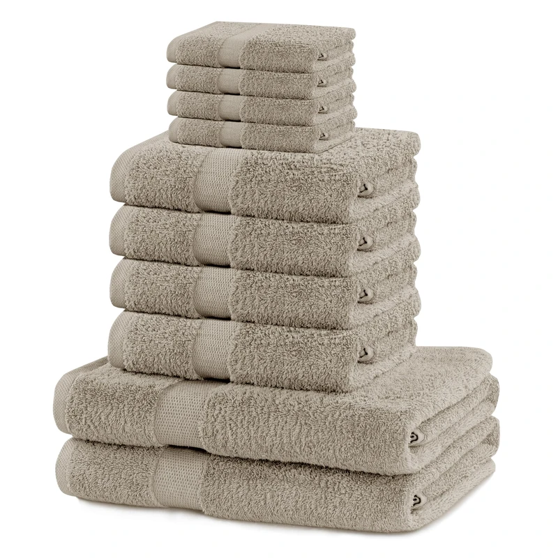 DecoKing Set of 10 Cotton Quality 525 g/m² 4 Guest Towels 30 x 50 cm 4 Hand Towels 50 x 100 cm and 2 Bath Towels 70 x 140 cm Beige Absorbent Marina - Image 1