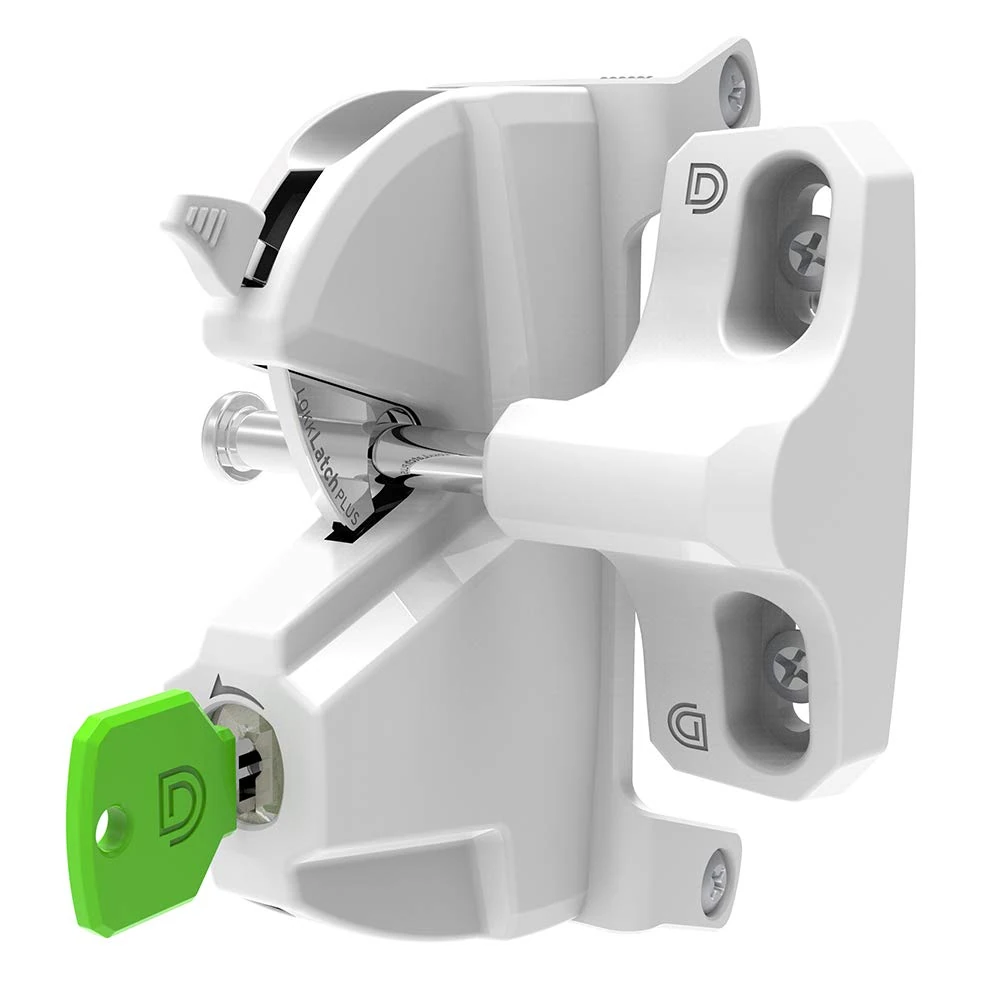 D&D Technologies LOKKLATCH Plus LL3PWAWT, in White, Adjustable Vertical & Horizontal, Locks from Both Sides of The Gate, for Any Square Post Gate
