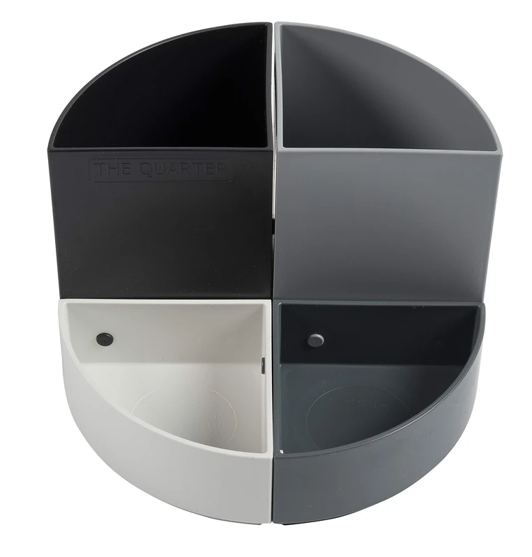 Exacompta - Ref 68294D - Quarter Modular Pen Pot - 120 x 120 x 83mm in Size, Space Saving Pen Pot, 4 Movable Sections For Organising Pens, Pencils & Accessories - Shades of Grey