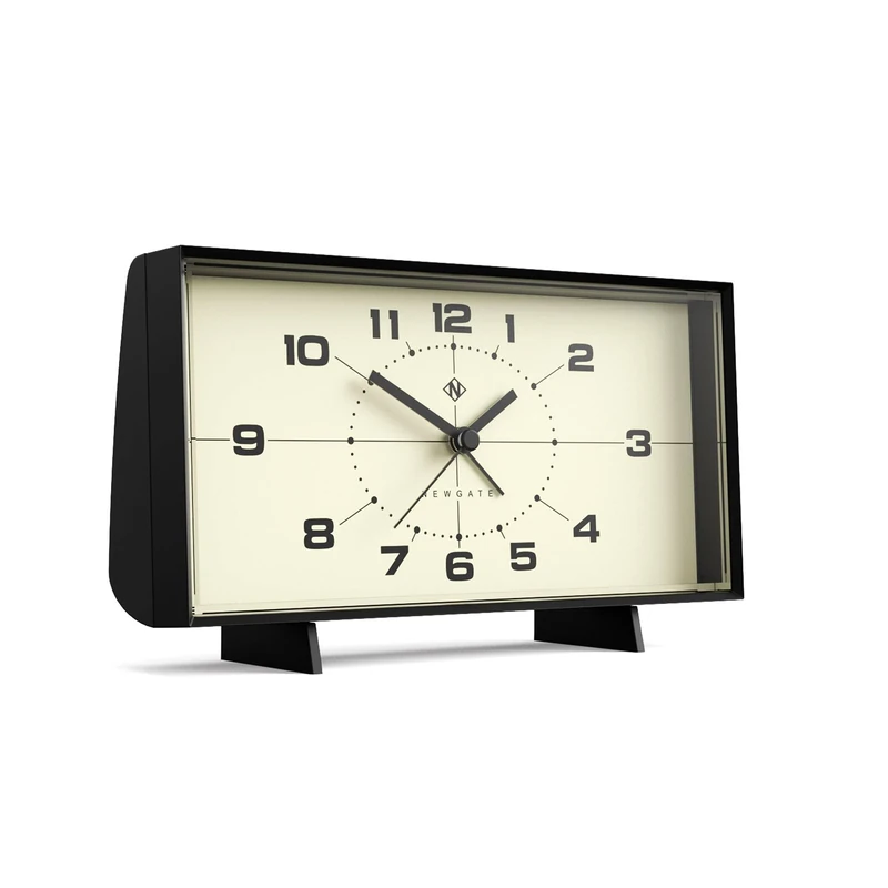NEWGATE® Wideboy alarm clock | Rectangular retro design | Black | Mid-century dial | Ideal for bedside, desk, mantel or shelf | Retro bedroom & office accessory - Image 1