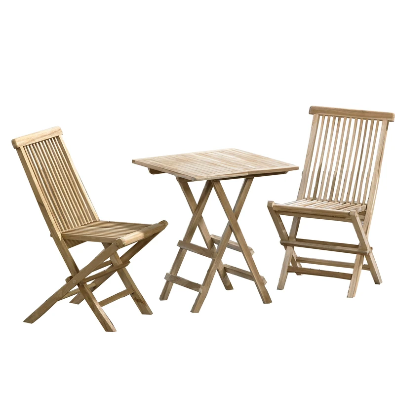 Ambientehome 3-Piece Seating Arrangement, Teak Garden Set, Approx. 40 x 60 cm Rectangular Folding Table, Folding Chair - Image 1
