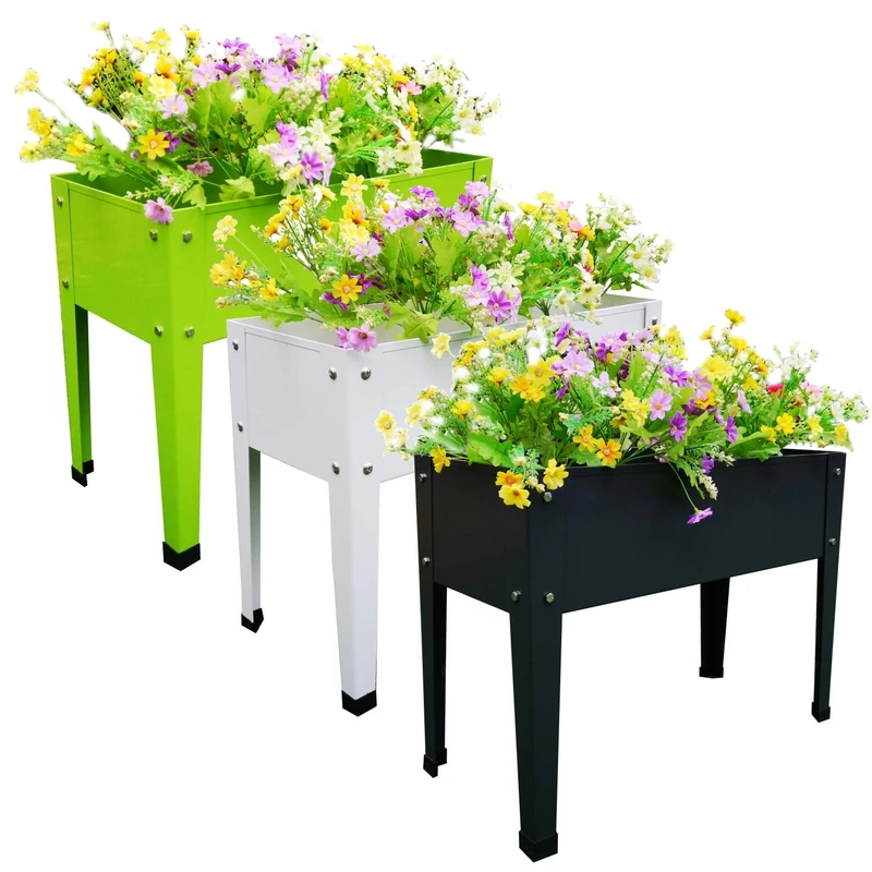 Chicreat 80719 Raised Bed Plant Box, Dark Grey, White, Green, 60 x 27 x 45cm (3-Pack)