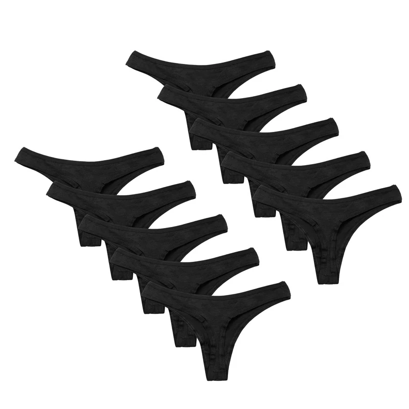 Calosy Lingerie Women Multipack Cotton Spandex Thongs Underwear Comfy G-String Panties (S, 10 Black)