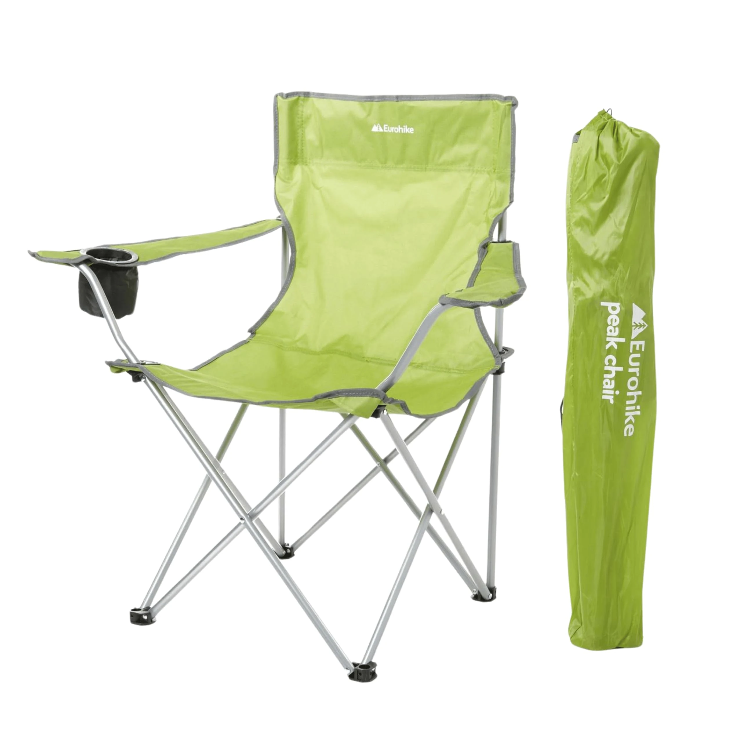 Eurohike Peak Folding Chair with Drinks Holder & Arm Rests for Adults & Kids, Lightweight, Portable, Compact, Ideal for Camping, Festivals, Picnics, Beach & Outdoor Events (Green)