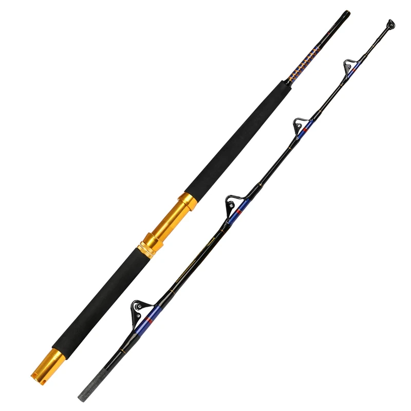Fiblink Saltwater Offshore Trolling Rod 2 Piece Fishing Roller Rod Big Name Conventional Boat Fishing Pole with Roller Guides (30-50lb,5'6") - Image 1