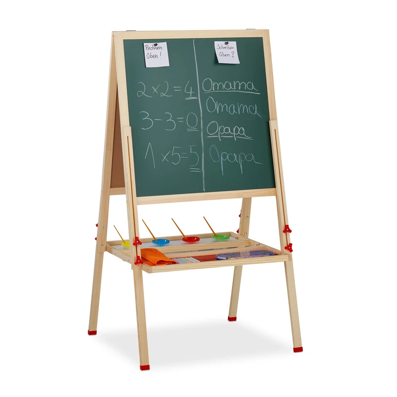 Relaxdays Standing Kids’ Blackboard, Height-Adjustable & Magnetic, Wooden, Whiteboard & Chalkboard, 122-160 x 65 x 69 cm