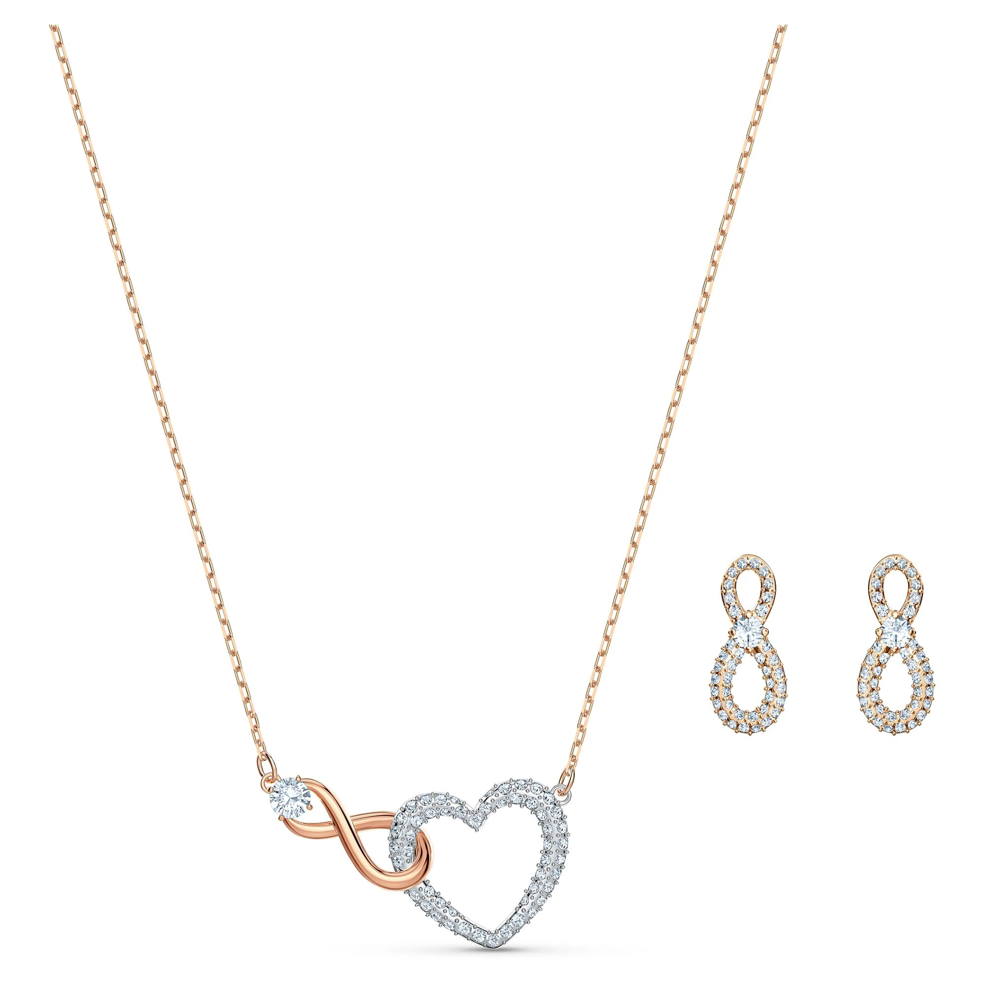 Swarovski Infinity set, Infinity and heart, White, Mixed metal finish