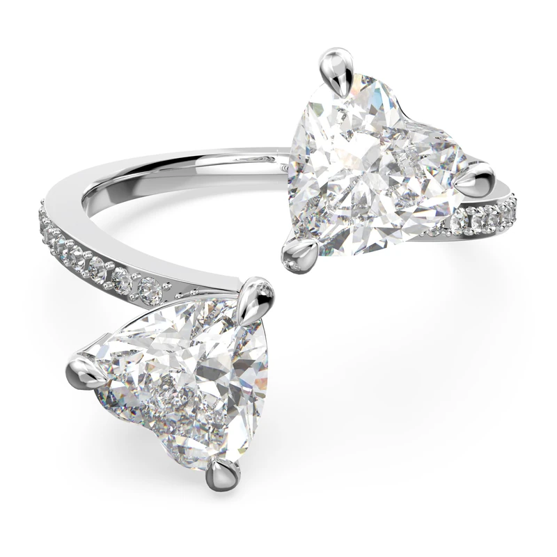 Swarovski Attract Soul ring, Heart, White, Rhodium plated, 58