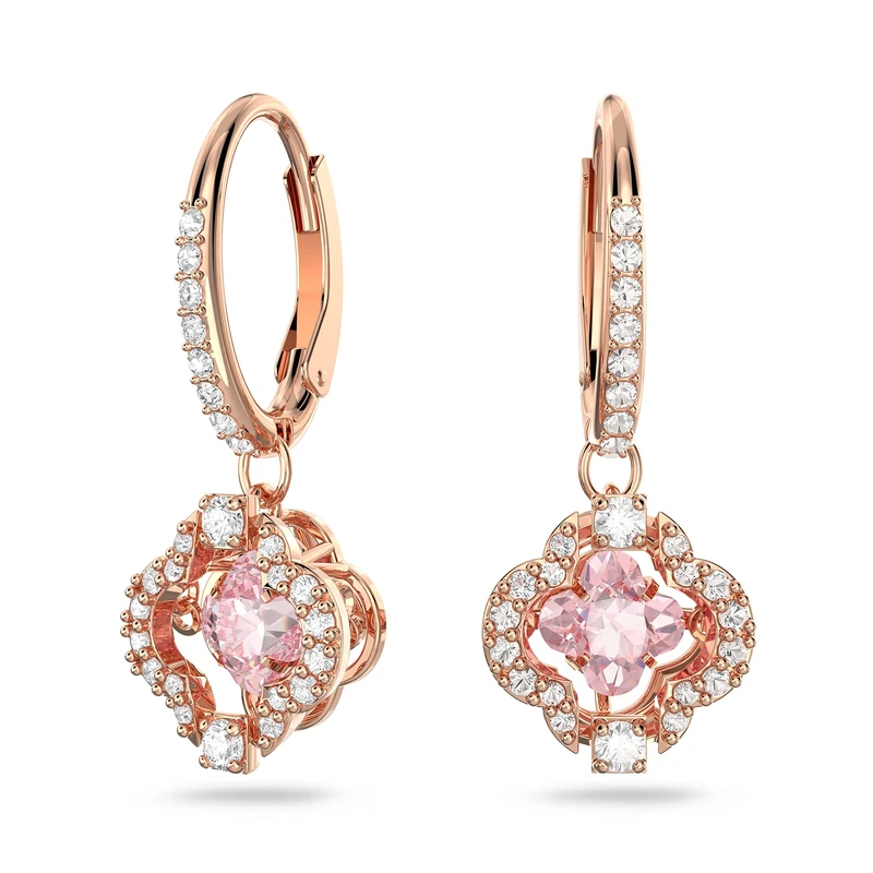 Swarovski Sparkling Dance earrings, Clover, Pink, Rose gold-tone plated