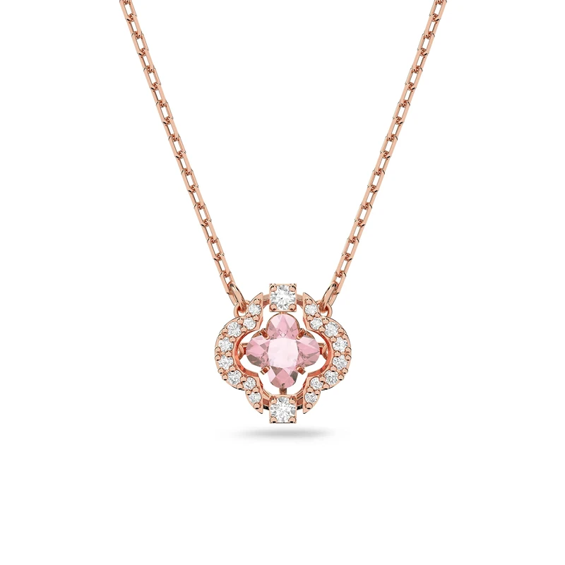 Swarovski Sparkling Dance necklace, Clover, Pink, Rose gold-tone plated