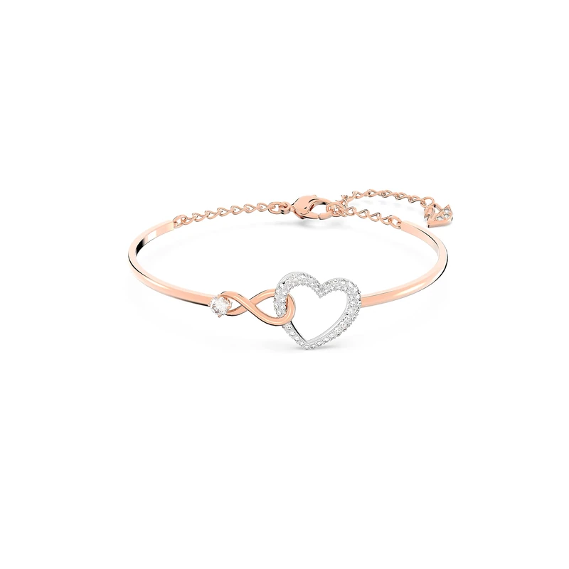Swarovski Infinity bangle, Infinity and heart, White, Mixed metal finish