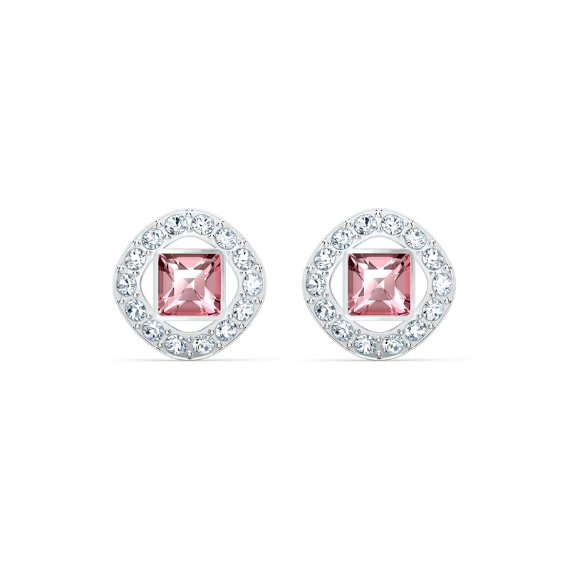Swarovski Angelic Square Stud Pierced Earrings, Pink, Rhodium plated, from Swarovski Angelic Square Collection