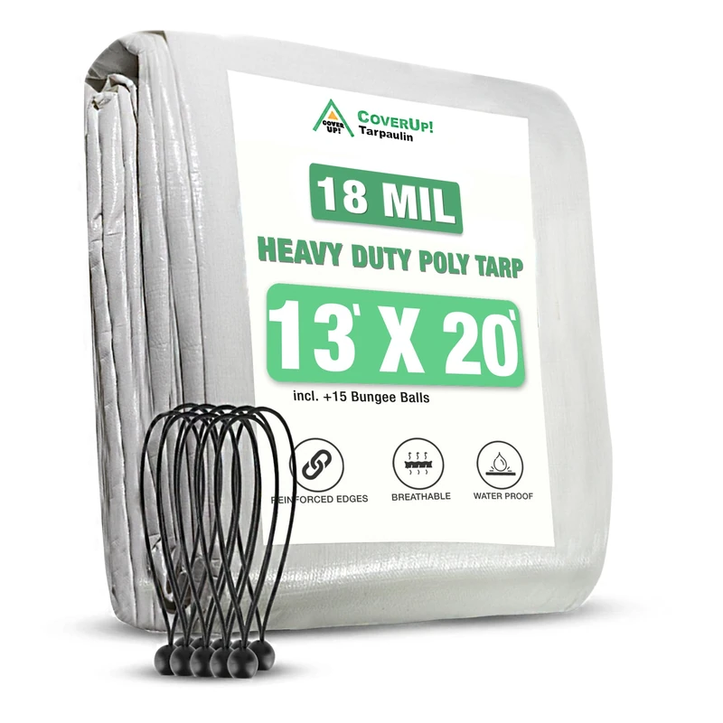 CoverUp! Tarpaulin 4 x 6 m [200 g/m2] & 10 Bungee Cords, cover tarpaulin waterproof with eyelets for garden furniture, pool, car, truck, waterproof & tear-resistant protective tarpaulin heavy duty
