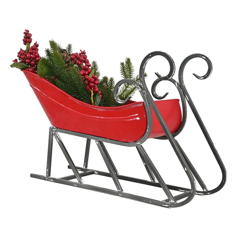 All Chic Small Red Metal Vintage Santa Sleigh Sledge Ornament Xmas table decoration Christmas ornaments