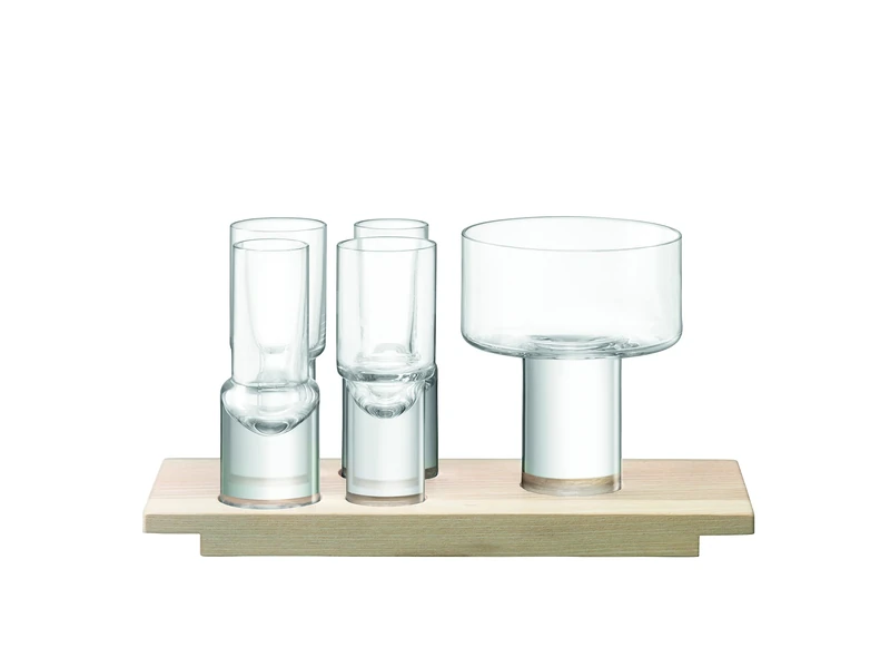LSA International Vodka Serving Set L27cm Clear/Ash| 1 Unit | Mouthblown & Handmade Glass | Hand Planed Wood | VD07