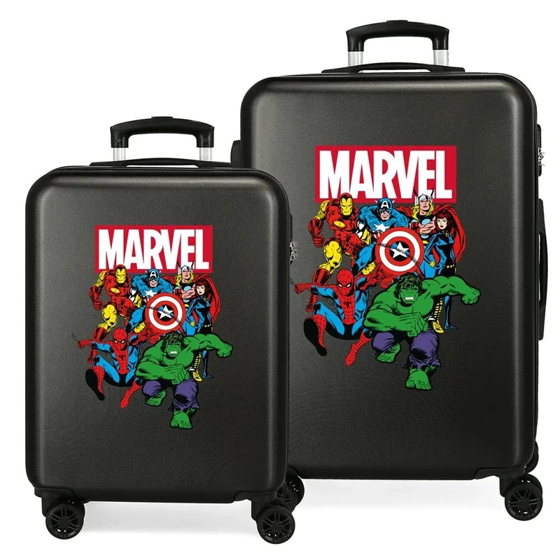Marvel Avengers Sky Avengers Black Luggage Set 55/68 cm Rigid ABS Combination Lock 104 Litre 4 Double Wheels Hand Luggage