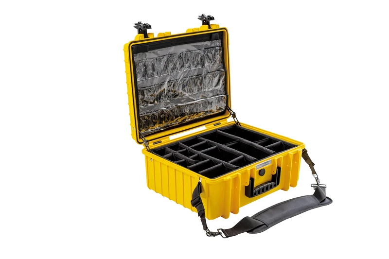 B&W International Outdoor Transport Case Type 6000 Yellow Emergency Case for Rescue Forces and Home Use Splashproof and Indestructible Polypropylene 510 x 420 x 215 cm