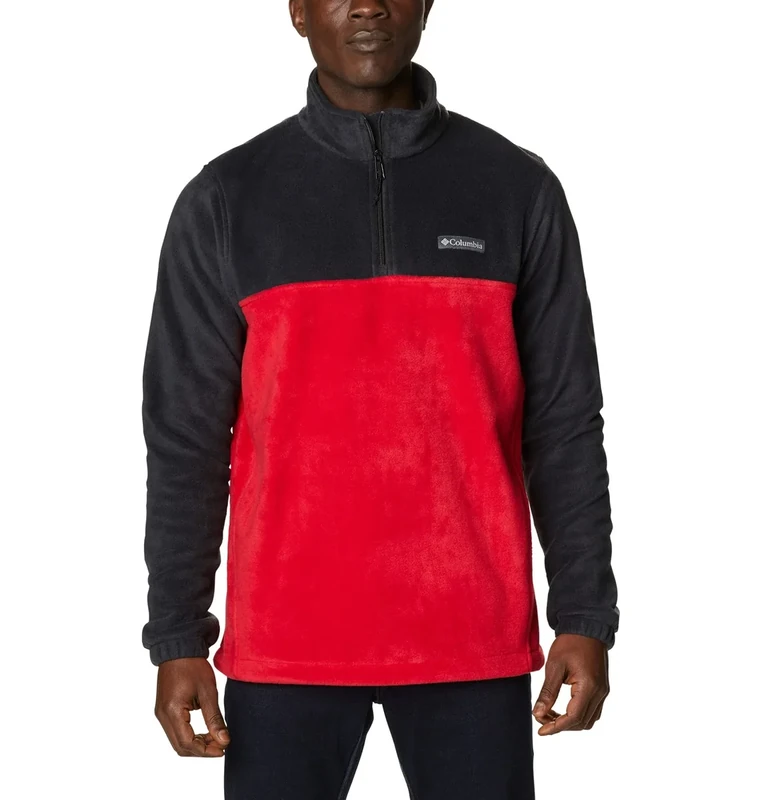 Columbia Men's Steens Mountain Half Zip Fleece Pullover, Black, Mountain Red, M