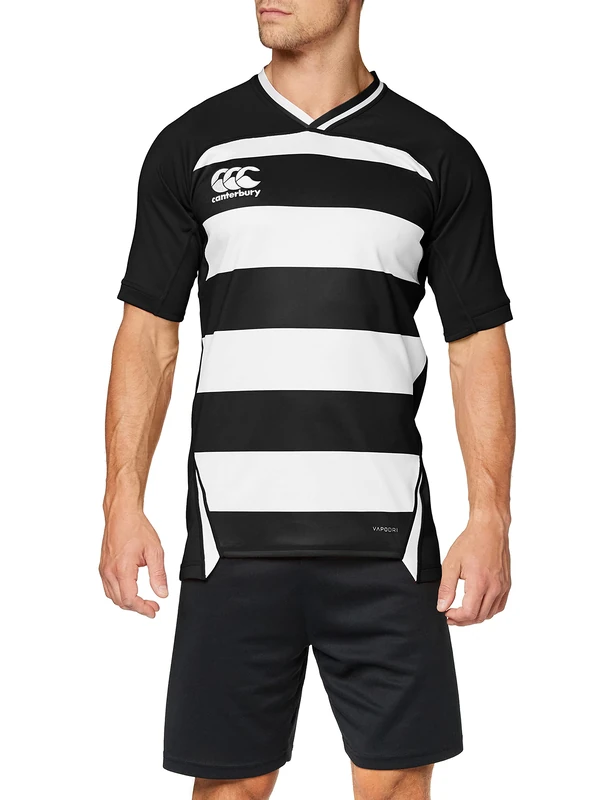 Canterbury Men's VapoDri Evader Hooped Rugby Jersey | VapoDri Technology | Pro Athletic Fit | Durable Technical Rugby Jersey, Black2, L