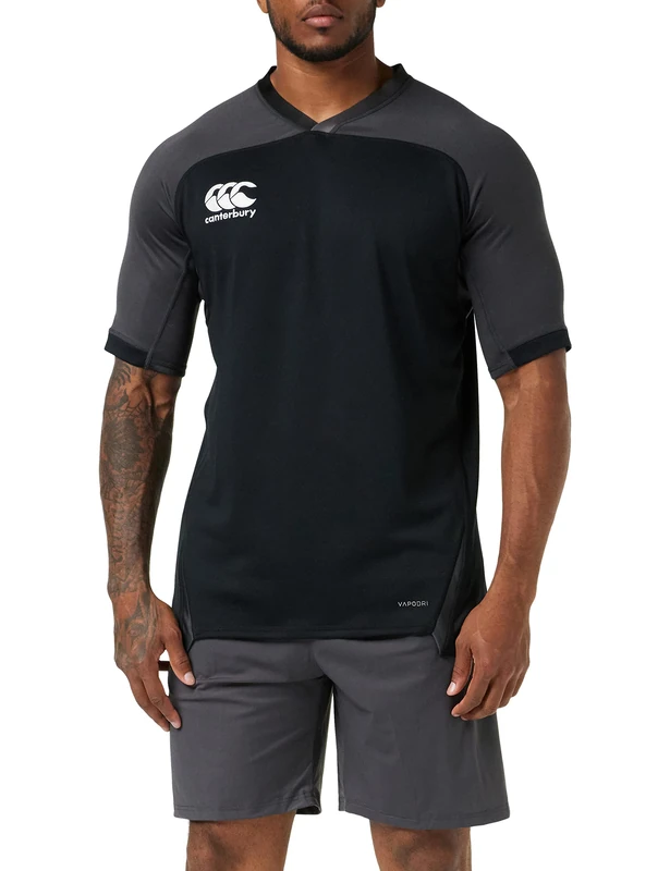 Canterbury Men's VapoDri Evader Hooped Rugby Jersey | VapoDri Technology | Pro Athletic Fit | Durable Technical Rugby Jersey, Black2, S