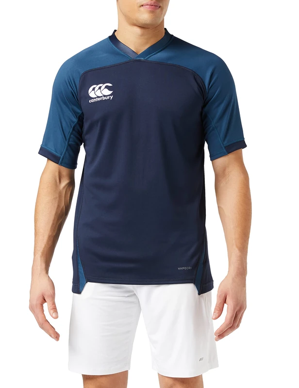 Canterbury Men's VapoDri Evader Hooped Rugby Jersey | VapoDri Technology | Pro Athletic Fit | Durable Technical Rugby Jersey, Navy, 4XL